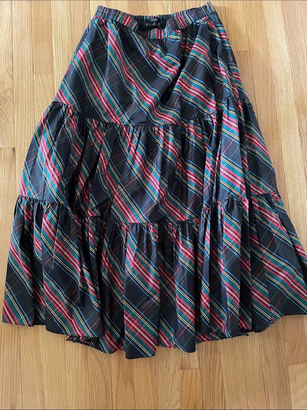 J. Crew Black Tiered A-Line Skirt with Multicolor Stripes